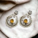 Handmade Chandbali - Silver Look Like Earrings with Pearl Beads - "Yellow"