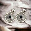 Handmade Chandbali - Silver Look Like Earrings with Pearl Beads