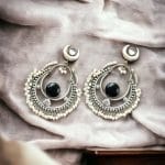 Handmade Chandbali - Silver Look Like Earrings with Pearl Beads - "Black"