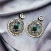 Handmade Chandbali - Silver Look Like Earrings with Pearl Beads