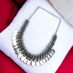 Oxidized Coin Choker Necklace | Simple Silver Plated Jewelry