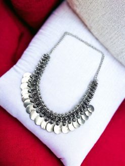 Oxidized Coin Choker Necklace | Simple Silver Plated Jewelry