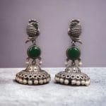 Oxidised Jhumka Earrings | Best Silver look Like Jhumki with Stone Work - "Green"