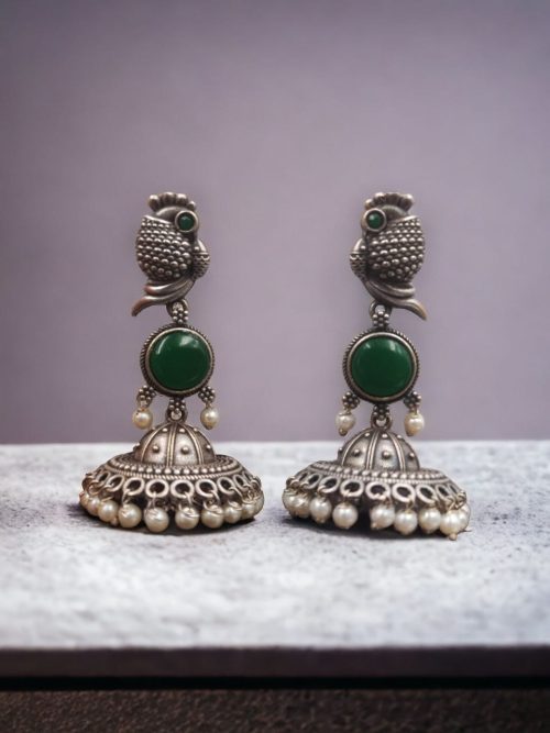 Oxidised Jhumka Earrings | Silver look Like Jhumki with Stone Work