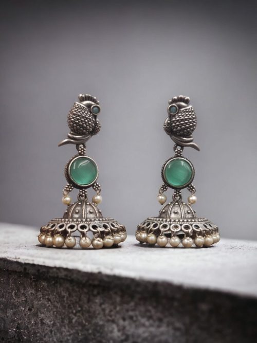 Oxidised Jhumka Earrings | Silver look Like Jhumki with Stone Work