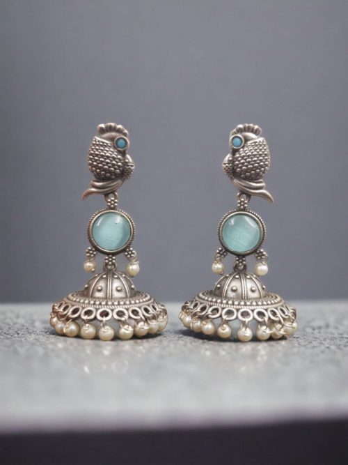 Oxidised Jhumka Earrings | Silver look Like Jhumki with Stone Work