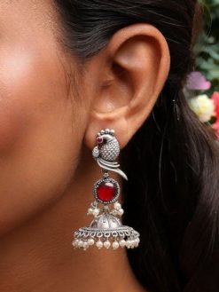Oxidised Jhumka Earrings | Silver look Like Jhumki with Stone Work