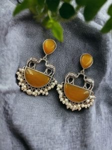 Designer Camel Earrings - Unique Stone Work Dangler Stud for Girls - Color: "Yellow"