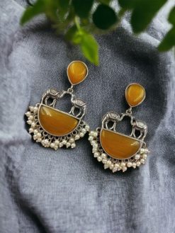 Designer Camel Earrings - Antique Stone Work Dangler Stud for Girls