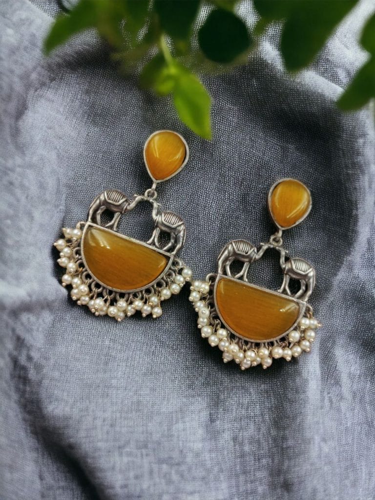 Designer Camel Earrings - Unique Stone Work Dangler Stud for Girls