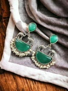 Designer Camel Earrings - Unique Stone Work Dangler Stud for Girls - Color: "Mint"