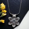 Unique Flower Style Necklace | German Silver Chain Floral Pendant For Girls