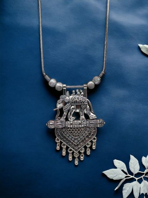 Oxidized Elephant Design Necklace | Best-selling German Silver Chain Pendant