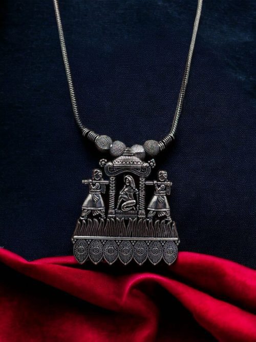 Oxidised Palakhi Necklace - German Silver Chain Pendant Jewelry
