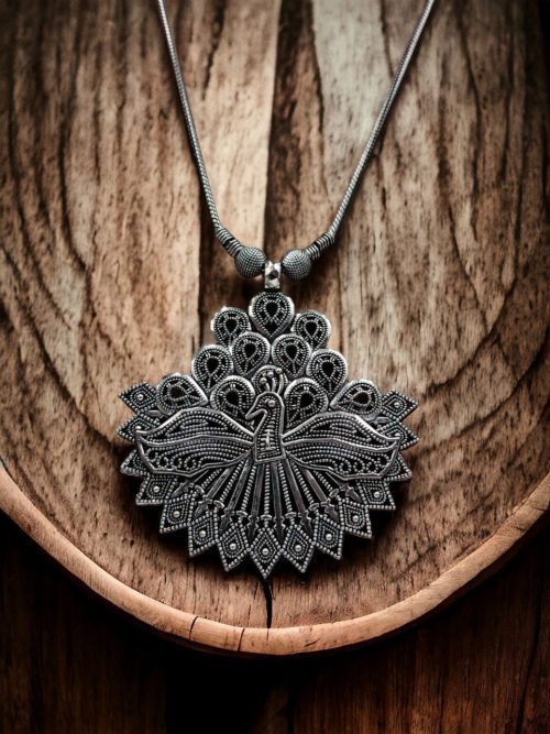 German Silver Peacock Pendant Necklace | Oxidized Jewelry For Girls
