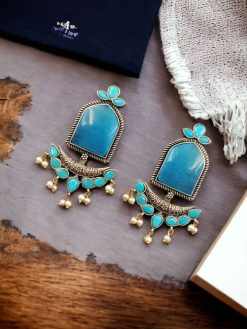 Fashionable Trendy Earrings - Silver Replica Jumbo Stone Dangler Earring