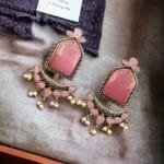 Bulk 8 Fashionable Trendy Earrings - Best Silver Replica Jumbo Stone Dangler Earring - "Babypink"