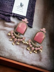 Fashionable Trendy Earrings - Best Silver Replica Jumbo Stone Dangler Earring - Color: "Babypink"