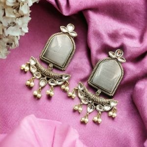 Fashionable Trendy Earrings - Silver Replica Jumbo Stone Dangler Earring
