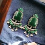 Fashionable Trendy Earrings - Best Silver Replica Jumbo Stone Dangler Earring - "Green"