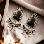 Bulk 12 Fashionable Trendy Earrings - Best Silver Replica Jumbo Stone Dangler Earring - "Black"