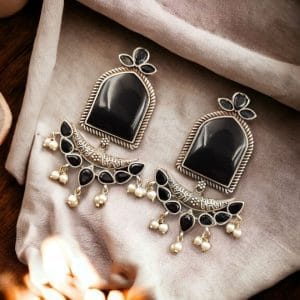 Fashionable Trendy Earrings - Silver Replica Jumbo Stone Dangler Earring