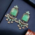 Fashionable Trendy Earrings - Best Silver Replica Jumbo Stone Dangler Earring - "Mint"