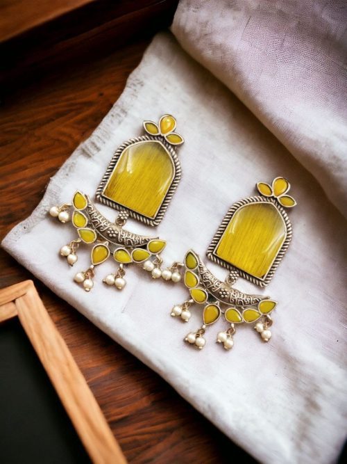 Fashionable Trendy Earrings - Silver Replica Jumbo Stone Dangler Earring