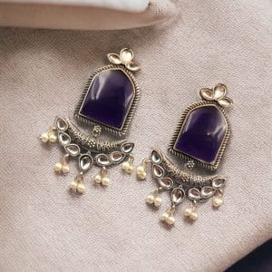 Fashionable Trendy Earrings - Silver Replica Jumbo Stone Dangler Earring