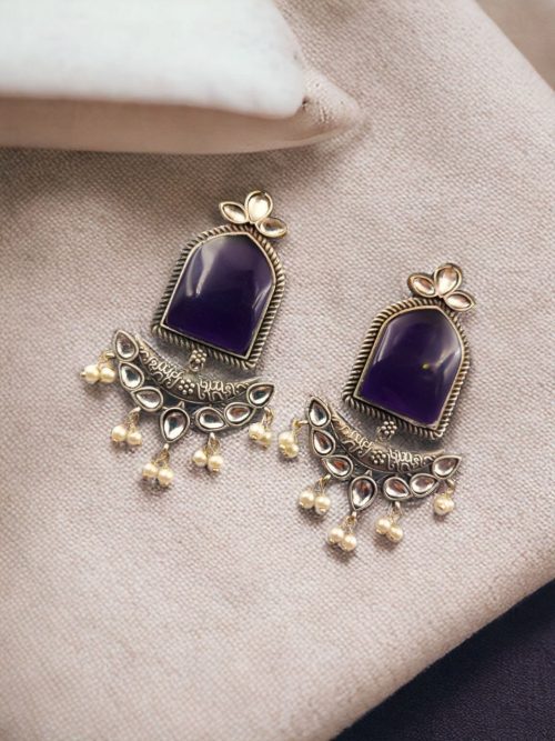 Fashionable Trendy Earrings - Silver Replica Jumbo Stone Dangler Earring