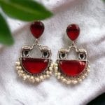 Bulk 18 Designer Camel Earrings - Unique Stone Work Dangler Stud for Girls - "Red"
