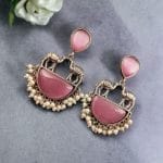 Bulk 22 Designer Camel Earrings - Unique Stone Work Dangler Stud for Girls - "Babypink"