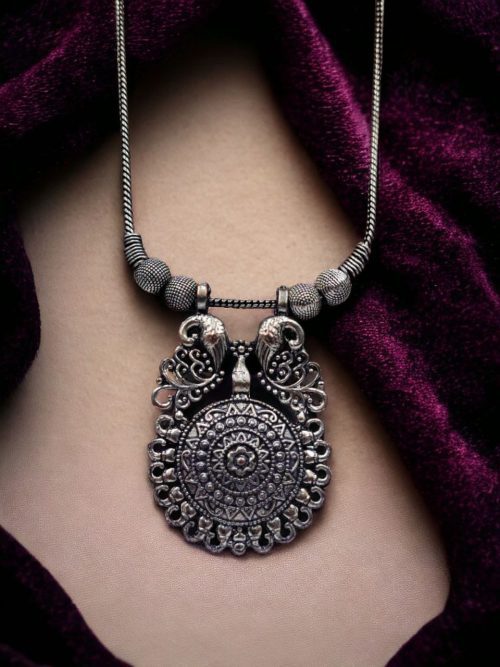 Oxidised Silver-Plated Pendant With Chain Necklace | Casual-wear Jewelry