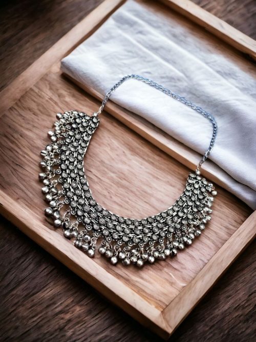 Handmade Oxidised Choker Necklace | Traditional Silver Plated Jewelry