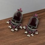 Bulk 4 Fashionable Trendy Earrings - Best Silver Replica Jumbo Stone Dangler Earring - "Red"