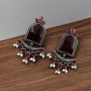 Fashionable Trendy Earrings - Silver Replica Jumbo Stone Dangler Earring