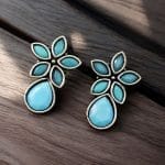 Trendy Stud Earrings | Silver Replica Stone Earring | Best Daily Wear Accessories - "Turquoise"