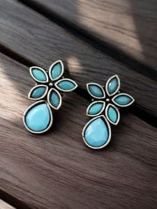 Trendy Stud Earrings | Silver Replica Stone Earring | Best Daily Wear Accessories - Color: "Turquoise"