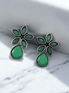 Trendy Stud Earrings | Silver Replica Stone Earring | Best Daily Wear Accessories - Color: "Mint"
