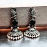 Oxidised Jhumka Earrings | Best Silver look Like Jhumki with Stone Work - "Black"