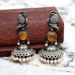 Oxidised Jhumka Earrings | Best Silver look Like Jhumki with Stone Work - "Yellow"