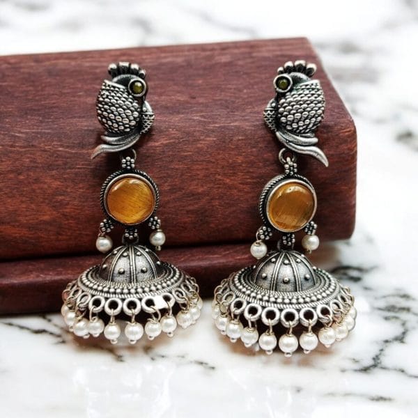 Oxidised Jhumka Earrings | Silver look Like Jhumki with Stone Work