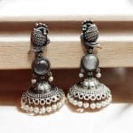 Oxidised Jhumka Earrings | Best Silver look Like Jhumki with Stone Work - "Grey"