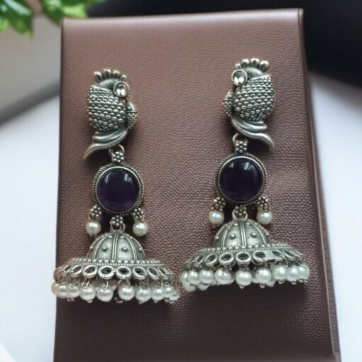 Oxidised Jhumka Earrings | Best Silver look Like Jhumki with Stone Work - Image 11