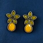 Bulk 54 Trendy Stud Earrings | Silver Replica Stone Earring | Best Daily Wear Accessories - "Yellow"