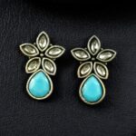 Bulk 52 Trendy Stud Earrings | Silver Replica Stone Earring | Best Daily Wear Accessories - "White-Aqua"