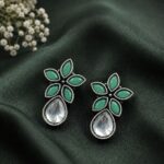 Bulk 8 Trendy Stud Earrings | Silver Replica Stone Earring | Best Daily Wear Accessories - "Mint White"