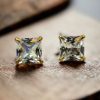 Cubic Zirconia Stone Stud Earrings | Square Shape AD Earring For Girls