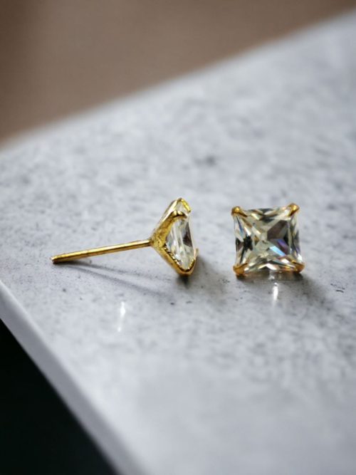 Cubic Zirconia Stone Stud Earrings | Square Shape AD Earring For Girls