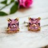 Cubic Zirconia Stone Stud Earrings | Square Shape AD Earring For Girls